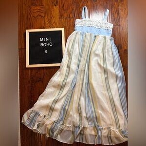 Mini Boho Striped Maxi Dress with Lace Detail